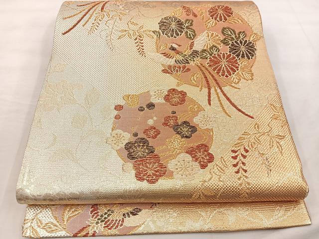 平和屋着物◎六通柄袋帯　唐織　花鳥丸文　正絹　逸品　BAAT9530mz