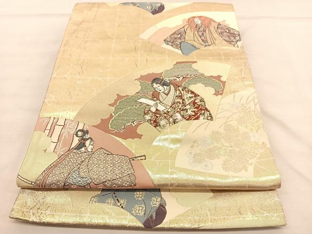 平和屋着物◎六通柄袋帯　唐織　演能扇面散し　金糸　正絹　逸品　BAAU5573hv