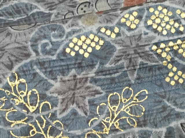 Full-Length Under-Kimono - 平和屋着物■上質な小紋　草花文　金彩　正絹　逸品　CABC7938ou