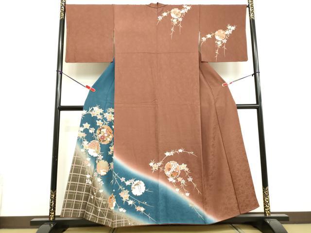 平和屋着物●訪問着 雪輪御所車草花文 暈し染め 金彩 正絹 逸品 DAAV1070tw