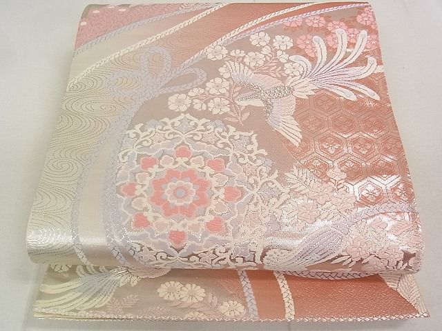 平和屋着物◎六通柄袋帯　唐織　花鳥遊生文　銀糸　逸品　DAAE4903jm