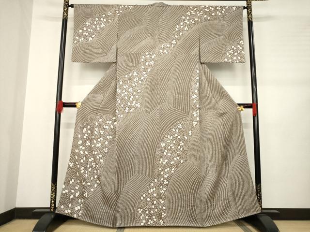 平和屋着物●訪問着　総絞り　枝葉文　正絹　逸品　AABB7302ck