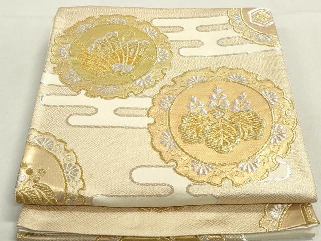 平和屋着物◎六通柄袋帯　雪輪花蝶枝松文　金銀糸　正絹　逸品　DABB5230qa