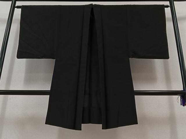 平和屋着物▽男性　長羽織　スリーシーズン　春夏秋　塵除け　濡羽色　鬼しぼ縮緬　正絹　逸品　AABB7745jh