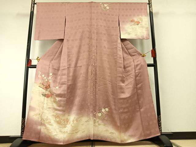 平和屋着物▽訪問着　単衣　扇面花文　暈し染め　金銀彩　正絹　逸品　AABE5643fy