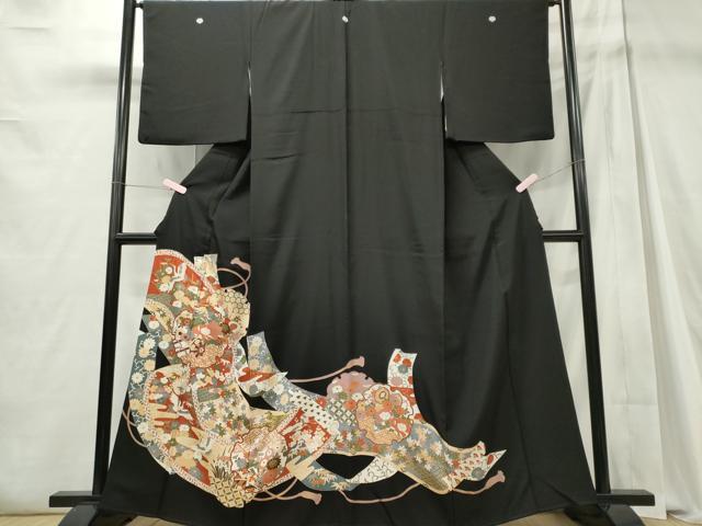 平和屋着物■豪華黒留袖 雪輪飛鶴花文 金彩 正絹 逸品 CABC7842ou