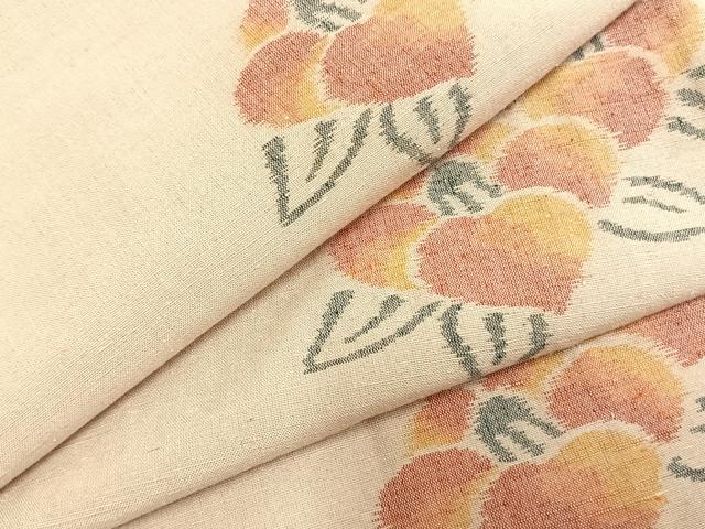 平和屋着物▽上質な紬　単衣　草花文　正絹　逸品　AABC0435fy