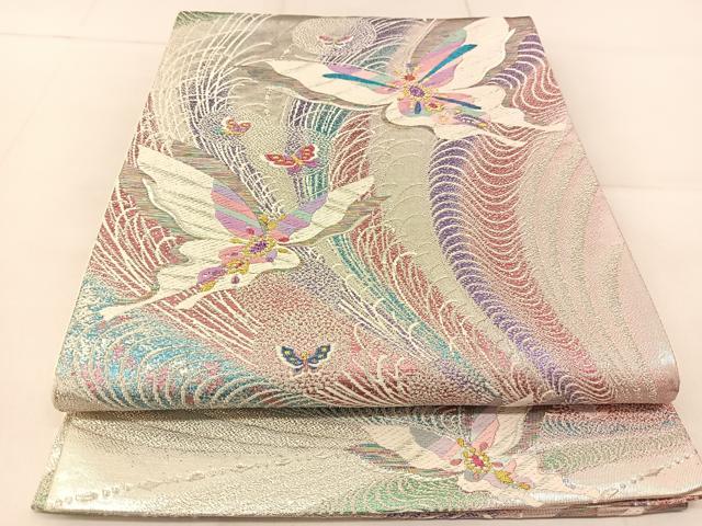 平和屋着物◎六通柄袋帯　唐織　舞蝶文　金銀糸　正絹　逸品　BAAU2423yc