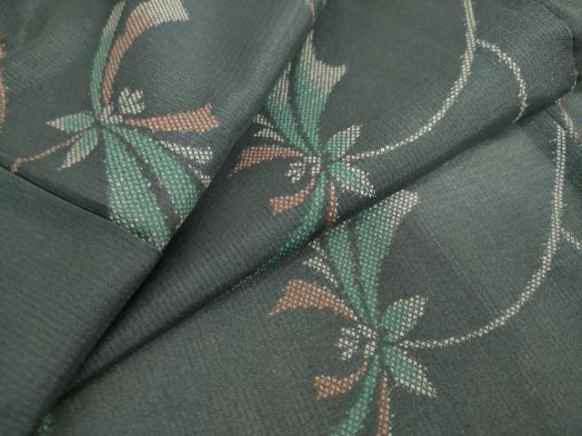 平和屋着物＊夏物　小紋　紗　草花文　黒地　洗える着物　DAAU2945ud