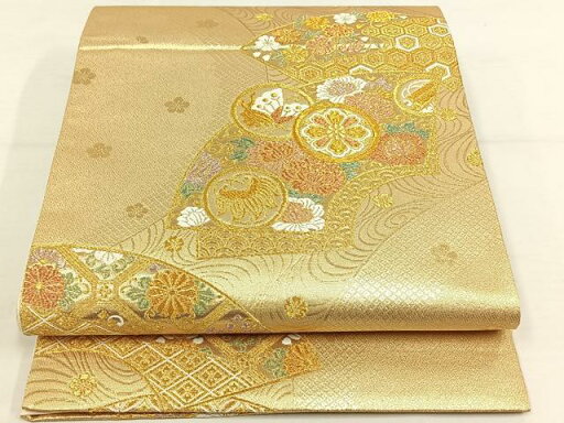 平和屋着物◎六通柄袋帯 唐織 地紙吉祥文 金糸 正絹 逸品 AAAP3845jh 平和屋着物◎六通柄袋帯 唐織 地紙吉祥文 金糸 正絹 逸品 AAAP3845jh
