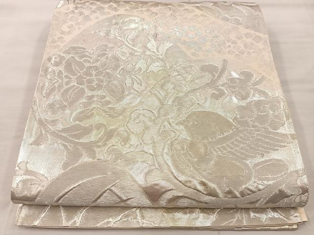 平和屋着物◎六通柄袋帯　花鳥文　銀糸　正絹　逸品　BAAT9354mz