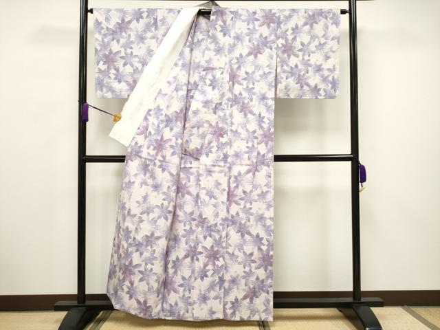 平和屋着物▽上質な紬　単衣　楓文　正絹　逸品　CAAV3689dy