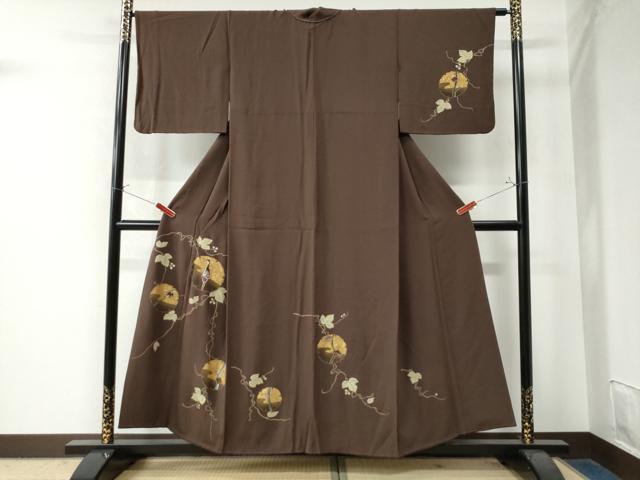 Full-Length Under-Kimono - 平和屋着物●訪問着　刺繍　蔦の葉雪輪鶴枝花文　金彩　正絹　逸品　CAAW8780yc