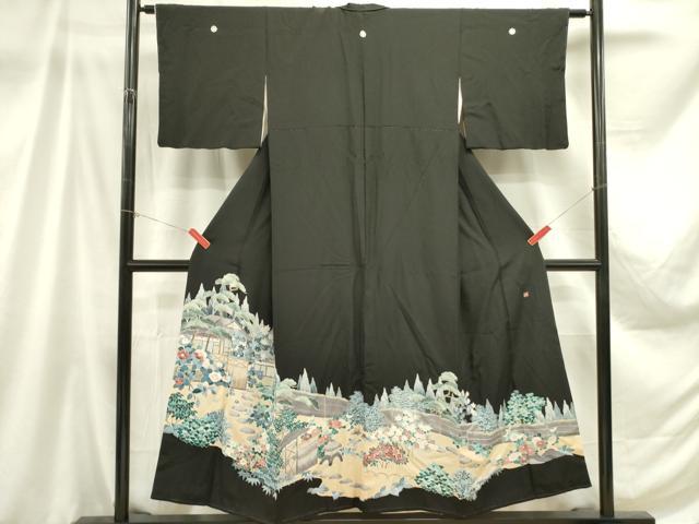 Rakuten - 平和屋着物■豪華黒留袖 友禅 作家物 風景花文 正絹 逸品 DABA6304op