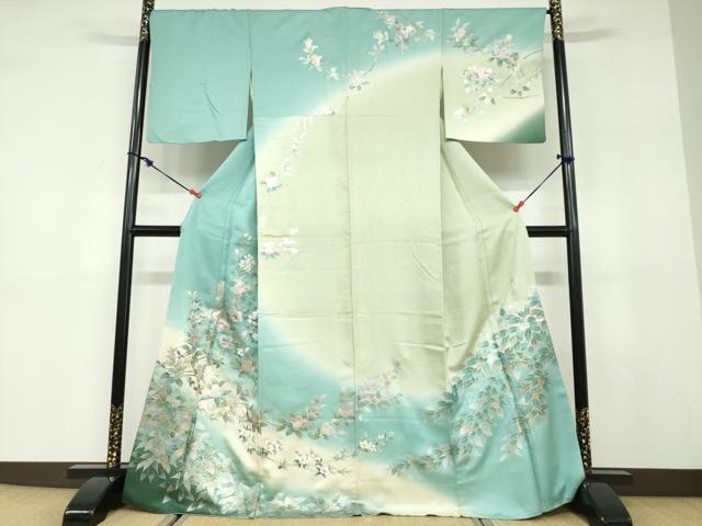平和屋着物●螺鈿作家　藤本隆士　雲母塾　訪問着　松　暈し染め　金銀彩　銀通し地　正絹　逸品　AABG2701cs miyagawa-kimono_sb16631