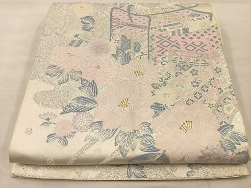 平和屋着物◎六通柄袋帯 唐織 御所車花文 銀糸 正絹 逸品 BAAT9357mz 平和屋着物◎六通柄袋帯 唐織 御所車花文 銀糸 正絹 逸品 BAAT9357mz
