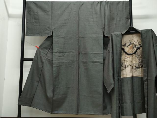 平和屋着物●男性 お召 アンサンブル 100亀甲 正絹 逸品 CAAO0221vf