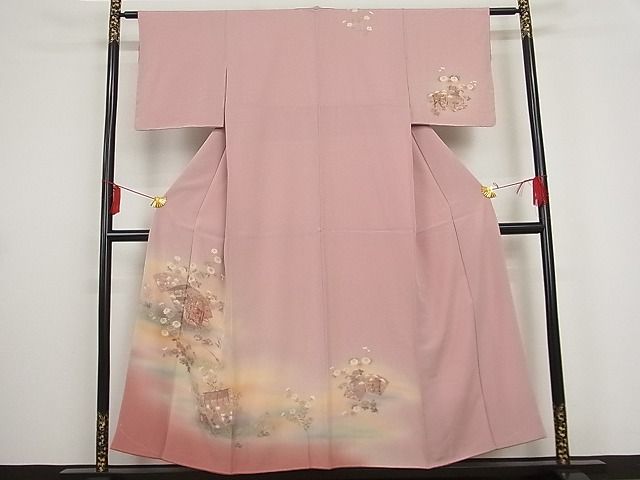 平和屋着物■訪問着 貝桶地紙風景文 暈し染め 金彩 正絹 逸品 未使用 AAAC0971Abr