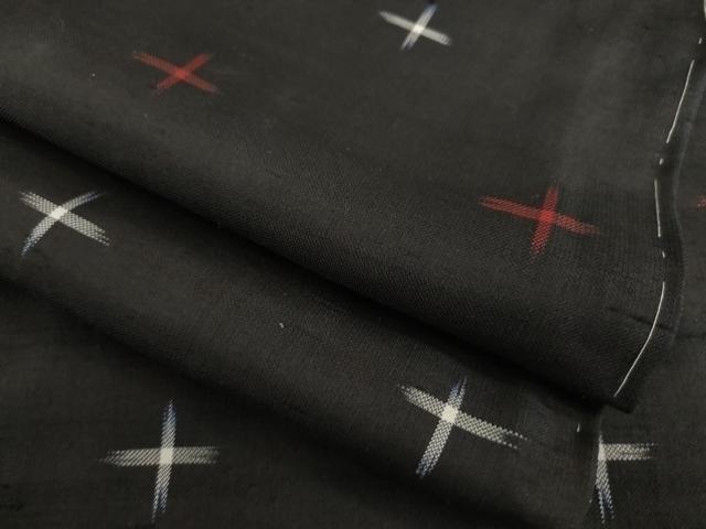 平和屋着物●お召 十字絣文様 黒地 正絹 逸品 AAAR8614ck