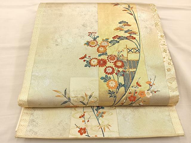 Rakuten - 平和屋着物◎六通柄袋帯　唐織　名錦加賀寿秋立　金糸　引箔　正絹　逸品　BAAT3981xa