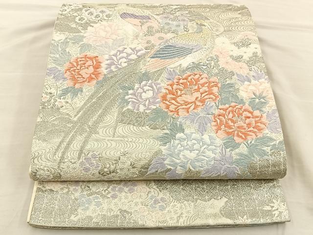 平和屋着物◎六通柄袋帯　唐織　花鳥文　金銀糸　正絹　逸品　BAAT3982xa
