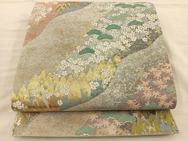 平和屋着物◎六通柄袋帯　唐織　草花文　金銀糸　正絹　逸品　BAAT3993xa