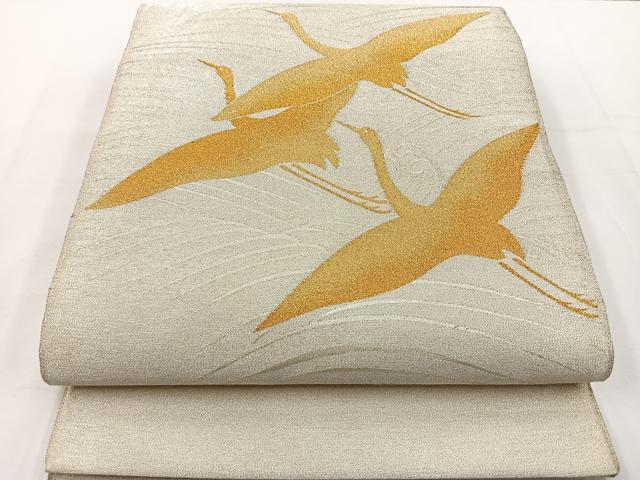 平和屋着物◎太鼓柄袋帯　綴れ　立波飛鶴文　金糸　正絹　逸品　BAAT6057ea