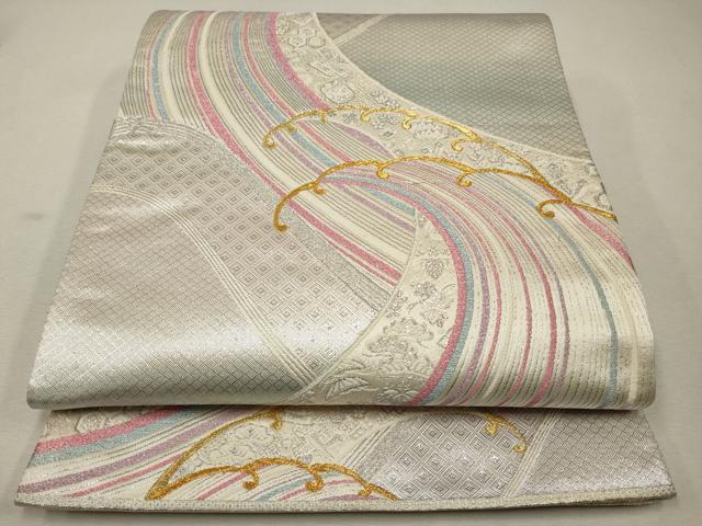 平和屋着物◎六通柄袋帯　立波吉祥花文　金銀糸　正絹　逸品　CAAS4266qe