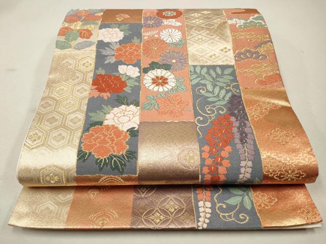 平和屋着物◎六通柄袋帯 唐織 吉祥花間道 金糸 正絹 逸品 CAAS4267qe