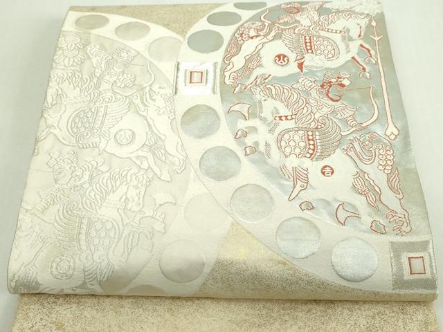 平和屋着物▼太鼓柄袋帯　狩猟文　引箔　正絹　逸品　DAAV9837sf