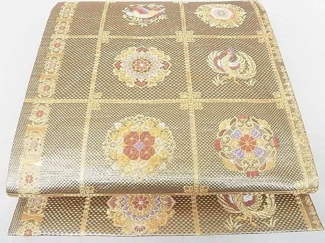 平和屋着物■六通柄袋帯　正倉院天井花鳥文　金銀糸　逸品　DAAE8439sa