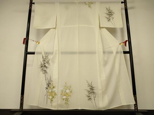 平和屋着物＊夏物 訪問着 絽 手描き 笹竹草花文 正絹 逸品 AABB6705jd