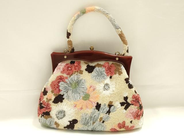 平和屋着物●和装小物　和装バッグ　ハンドバッグ　ビーズバッグ　花柄　逸品　AABK5499ay