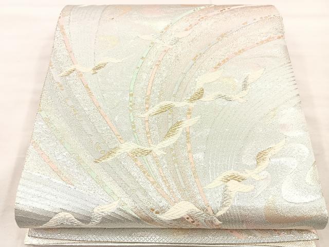 平和屋着物◎佐賀錦　六通柄袋帯　唐織　飛鶴文　金銀糸　正絹　逸品　BAAU0684mz