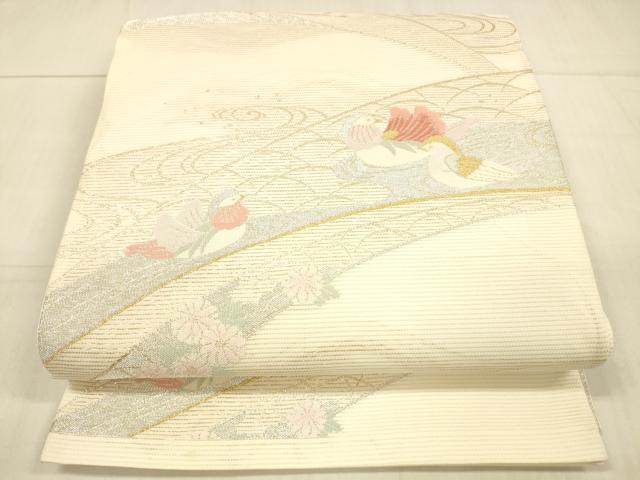 平和屋着物＊夏物　六通柄袋帯　流水鴛鴦花文　金銀糸　正絹　逸品　DAAV3580cm