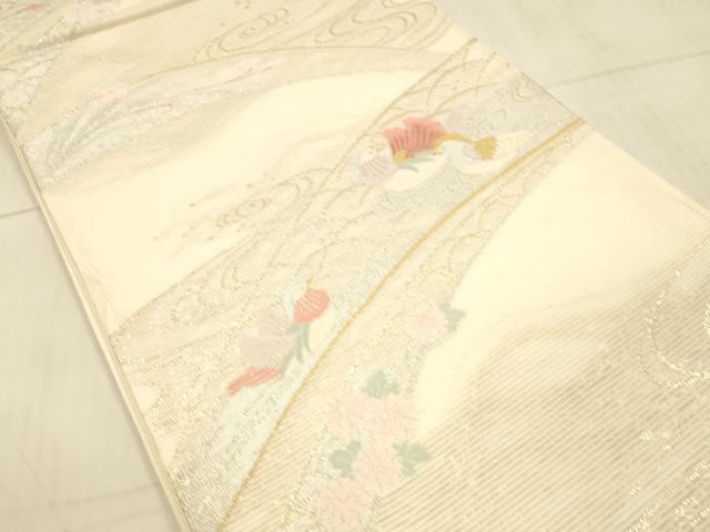 平和屋着物＊夏物　六通柄袋帯　流水鴛鴦花文　金銀糸　正絹　逸品　DAAV3580cm