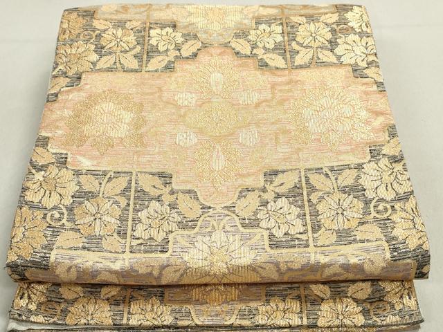 平和屋着物◎六通柄袋帯　幾何学更紗花文　金糸　正絹　逸品　DABB5235qa