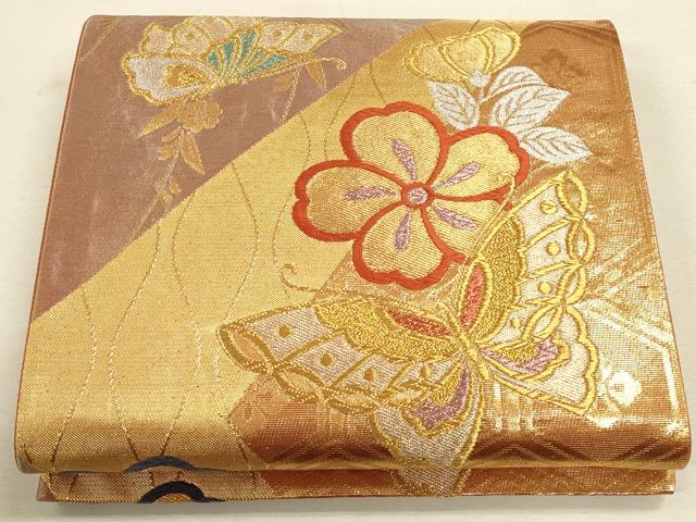 平和屋着物◎六通柄袋帯　花蝶文　金銀糸　正絹　逸品　CAAU1467ft