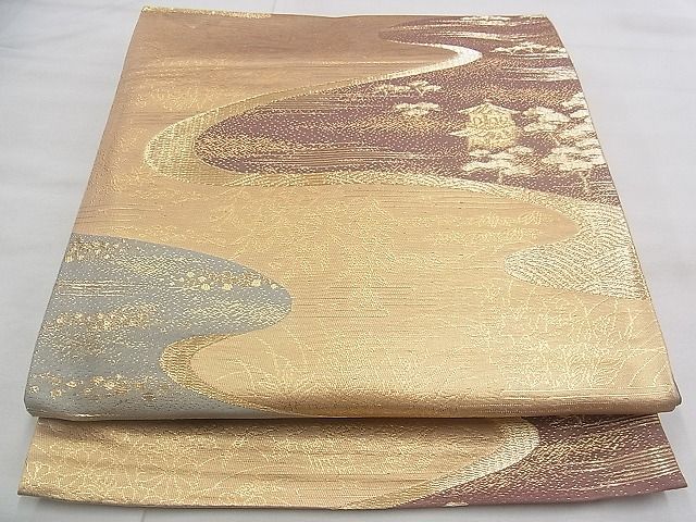 平和屋着物◎六通柄袋帯　流水風景文　金糸　逸品　BAAJ1033if