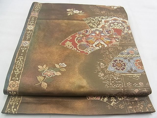 平和屋着物◎六通柄袋帯　唐織　地紙有職文　金糸　逸品　BAAJ1036if