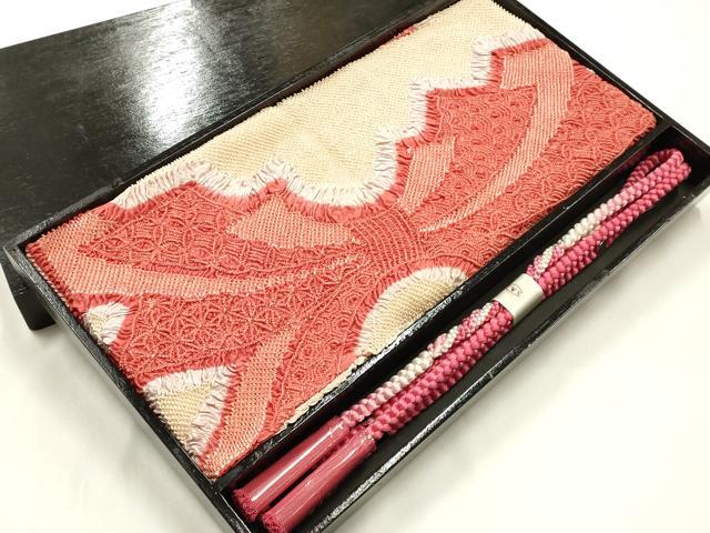 Folding Fan - 平和屋本店●和装小物　振袖用帯締め・帯揚げセット　千晃　総絞り　束ね熨斗　暈し　撚り房　逸品　未使用　AABJ5889ay