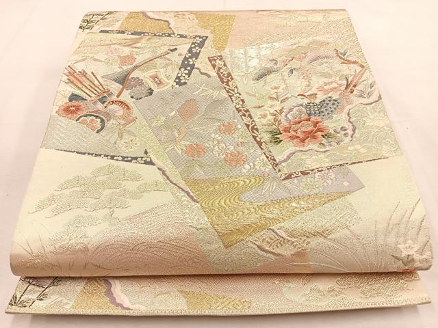 平和屋着物◎六通柄袋帯　唐織　花鳥色紙重　金銀糸　正絹　逸品　BAAU3139hj
