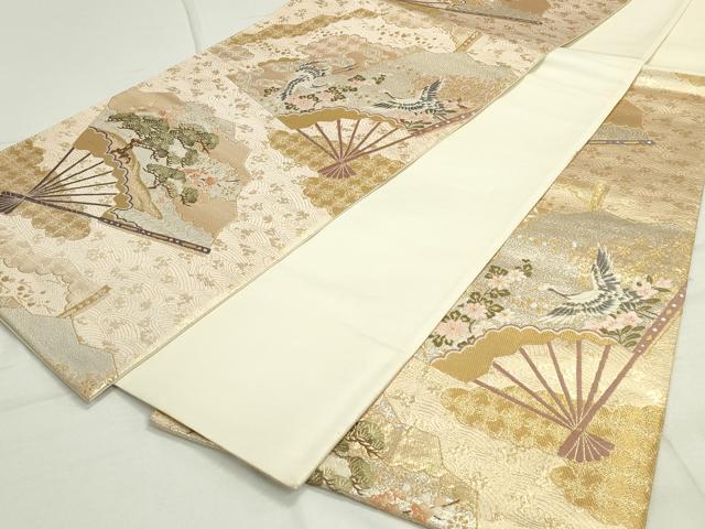 平和屋着物◎六通柄袋帯　扇面飛鶴花文　金銀糸　正絹　逸品　DAAS7235xg