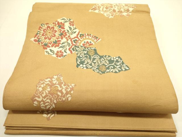 平和屋着物◎六通柄　本袋帯　草花　金糸　正絹　逸品　DABA6506op