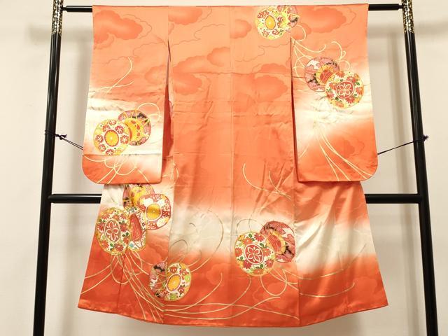 Kimono （For Girls） - 平和屋着物[]七五三　女の子　7歳　祝着　四つ身　駒刺繍　鼓花文　暈し染め　金彩　逸品　DABC5207ma