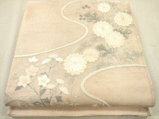 平和屋着物*夏物 太鼓柄袋帯 駒刺繍 総刺繍 流水草花文 正絹 逸品 CAAV4862eg 平和屋着物*夏物 太鼓柄袋帯 駒刺繍 総刺繍 流水草花文 正絹 逸品 CAAV4862eg