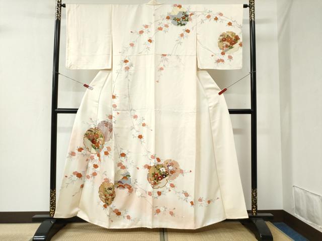 平和屋着物●訪問着　刺繍　雪輪鴛鴦草花文　暈し染め　金彩　正絹　逸品　CABB4455yc