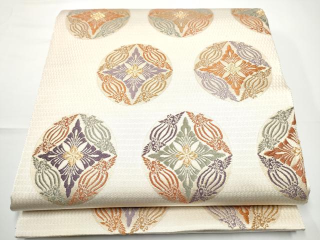 Rakuten - 平和屋着物●六通柄袋帯　唐織　あけぼの繭　秀華鳥襷文　金糸　正絹　逸品　CABE0195hy