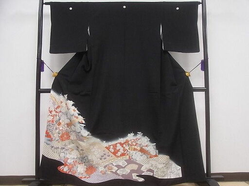 平和屋着物■豪華黒留袖 駒刺繍 尾長鶏霞吉祥文 暈し染め 金彩 逸品 CAAD3885ev 平和屋着物■豪華黒留袖 駒刺繍 尾長鶏霞吉祥文 暈し染め 金彩 逸品 CAAD3885ev