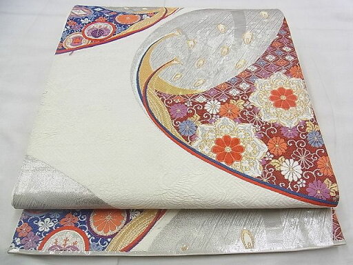 平和屋着物◎六通柄袋帯 唐織 孔雀花文 プラチナ箔 逸品 BAAJ1088if 平和屋着物◎六通柄袋帯 唐織 孔雀花文 プラチナ箔 逸品 BAAJ1088if